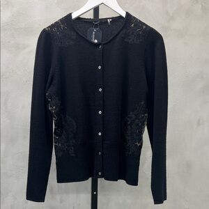 Elie Tahari Black Cardigan with Leopard and Lace Accents